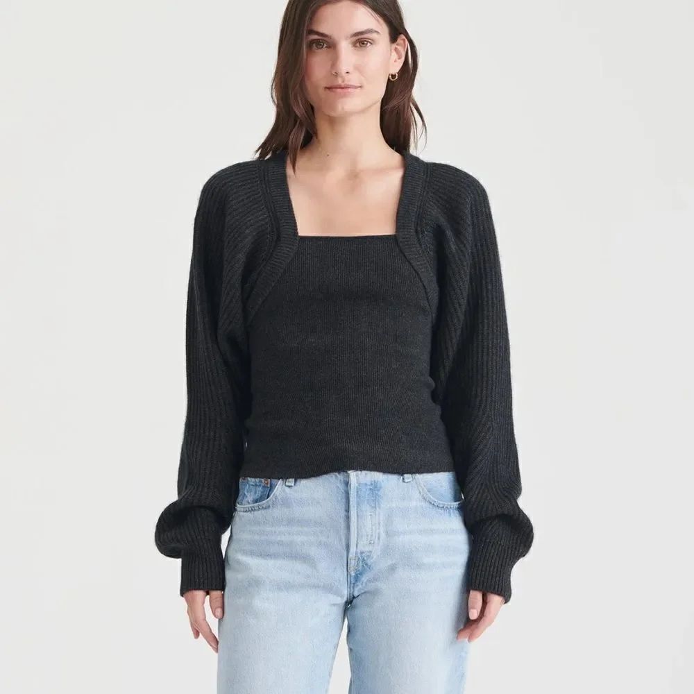 NAADAM Wool Cashmere Fisherman Layered Sweater LARGE BLACK